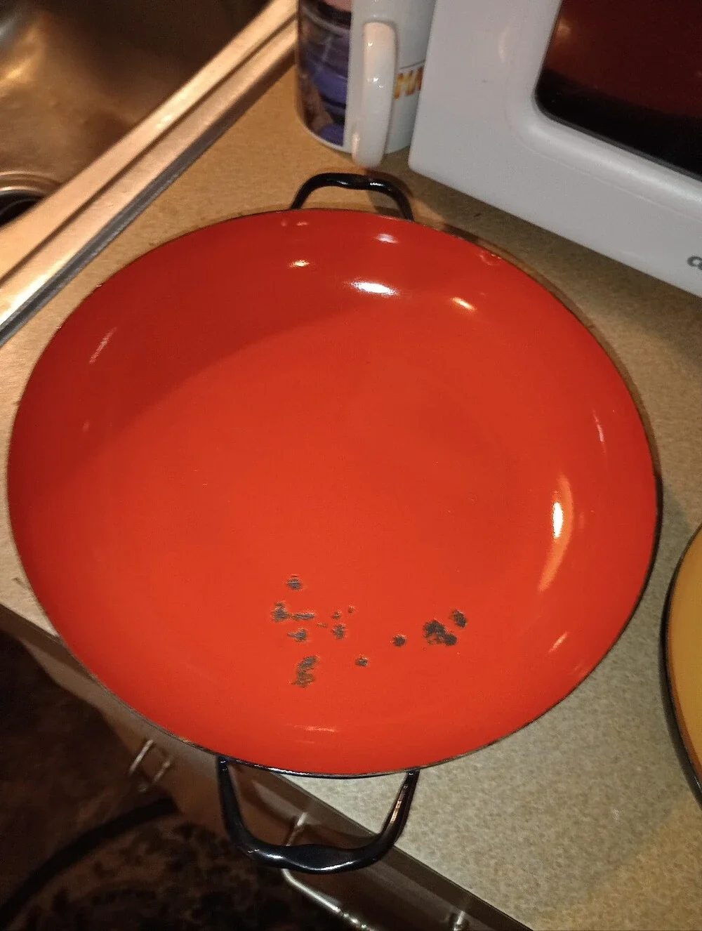 Vintage Orange & Yellow Huta Silesia Enamel Nesting Saute Pans